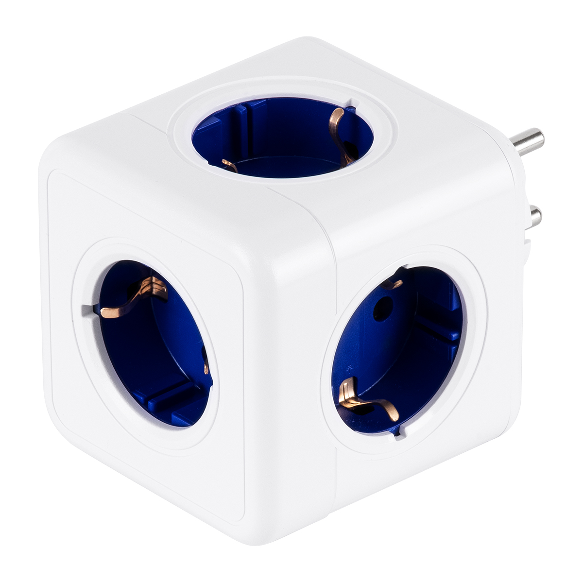 GLOBOSTAR® POWERCUBE 79629 Πολύπριζο 5 Θέσεων με 5 x EU Schuko Πρίζες Ασφαλείας Childproof AC 220-240V 3680W/16A Max Load IP20 - Λευκό & Μπλε - Μ7.5 x Π11.5 x Υ7.5cm - Image 2