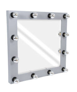 GloboStar® MAKEUP MIRROR-80x80-3 Μοντέρνος Καθρέπτης Μακιγιάζ με Πλαίσιο Φυσικού Ξύλου με Διακόπτη On/Off 12 x E27 AC220-240V - Μ80 x Π7 x Υ80cm - Γκρι Τσιμέντου