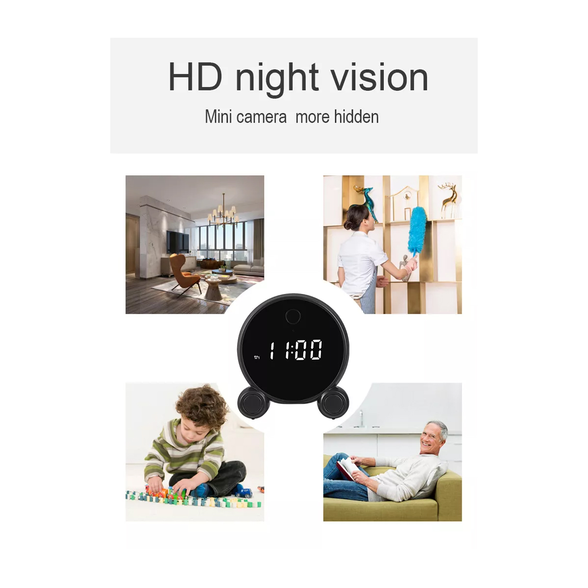 GloboStar® 86016 Rechargeable Table Camera 2MP WiFi HD 1080P 120° 5000mAh Two Way Audio Motion Detection & Digital Clock - Επαναφορτιζόμενη Επιτραπέζια Κάμερα 2MP WiFi HD 1080P 120° 5000mAh Διπλή Κατέυθυνση Ομιλίας Ανιχνευτή Κίνησης Ψηφιακό Ρολόι - Μαύρο - Image 12