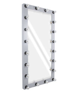 GloboStar® MAKEUP MIRROR-160x80-3 Μοντέρνος Καθρέπτης Μακιγιάζ με Πλαίσιο Φυσικού Ξύλου με Διακόπτη On/Off 20 x E27 AC220-240V - Μ80 x Π7 x Υ160cm - Γκρι Τσιμέντου