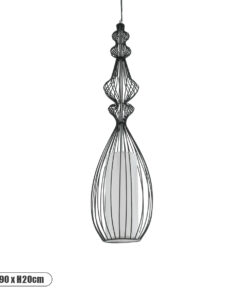 GLOBOSTAR® LILY 01561 Vintage Κρεμαστό Φωτιστικό Οροφής με Ντουί 1 x E27 AC 220-240V IP20 - Μαύρο & Λευκό - Μ20 x Π20 x Υ90cm