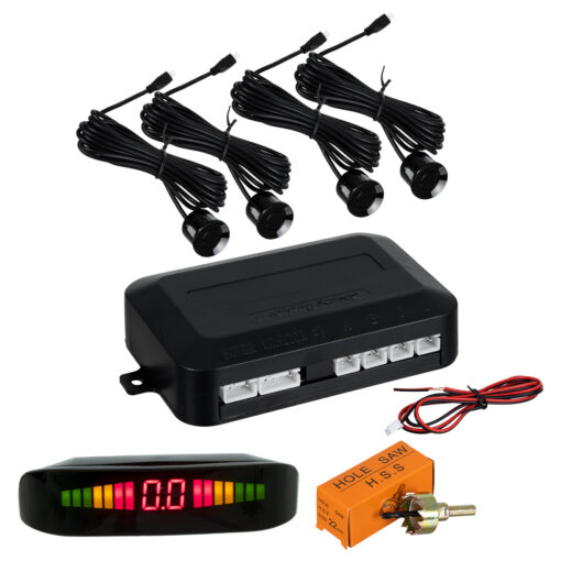 GloboStar® 86001 Σύστημα Παρκαρίσματος Parktronic DC 12V με 4 Μαύρους Αισθητήρες – Οθόνη LED Indicator και Ηχείο (Buzzer)