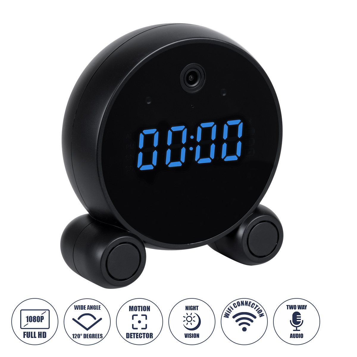 GloboStar® 86016 Rechargeable Table Camera 2MP WiFi HD 1080P 120° 5000mAh Two Way Audio Motion Detection & Digital Clock - Επαναφορτιζόμενη Επιτραπέζια Κάμερα 2MP WiFi HD 1080P 120° 5000mAh Διπλή Κατέυθυνση Ομιλίας Ανιχνευτή Κίνησης Ψηφιακό Ρολόι - Μαύρο - Image 2