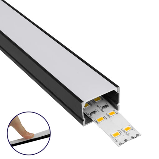 GLOBOSTAR® ALP-LINEAR VEXTA 70825-3M Επιφανειακό Προφίλ Αλουμινίου με Λευκό Γαλακτερό Πατητό Κάλυμμα για Ταινίες LED IP20 – Μαύρο & Λευκό – Μ300 x Π3 x Υ2cm – Πακέτο 5 Τεμαχίων
