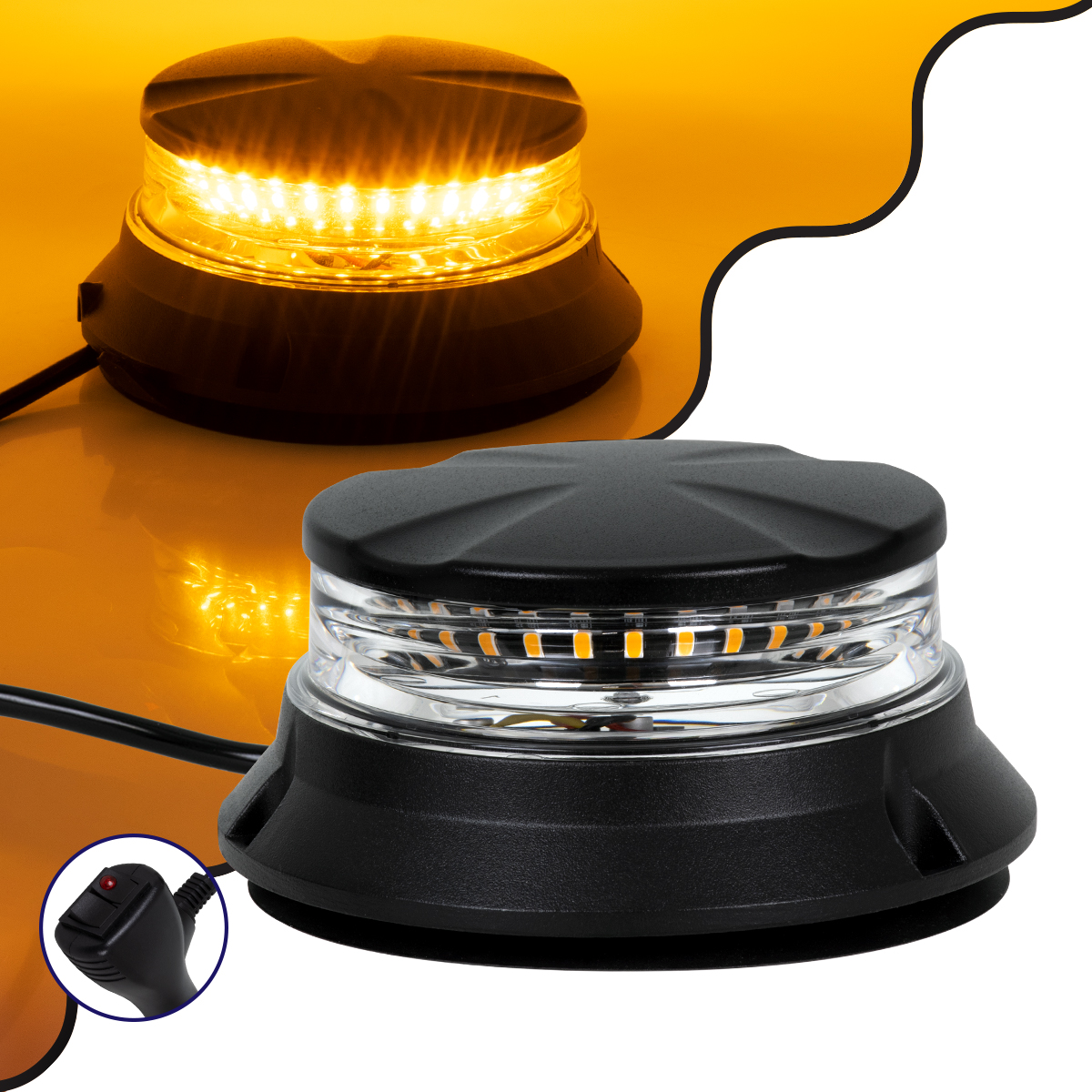 GloboStar® 85171 PRO Series Φάρος Σήμανσης Οχήματος Οδικής Βοήθείας για Αυτοκίνητα & Φορτηγά 6 Προγραμμάτων Φωτισμού STROBE LED SMD 3030 48W DC 10-30V Αδιάβροχος IP66 Πορτοκαλί - Image 2