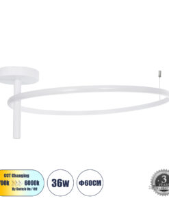 GLOBOSTAR® VERONA 61224 Μοντέρνο Φωτιστικό Οροφής LED 36W 4032lm 360° AC 220-240V IP20 Ρυθμιζόμενο Λευκό CCT με On/Off 2700K/4500K/6000K - Lumileds SMD Chip - Λευκό Ματ - Μ60 x Π60 x Υ23cm - 3 Χρόνια Εγγύηση