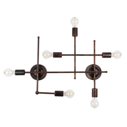 GloboStar® PIPING 00665 Vintage Επιτοίχιο Φωτιστικό Πολύφωτο 6 x E27 IP20 Χάλκινο Μέταλλο – Μ66 x Π9.5 x Υ49cm
