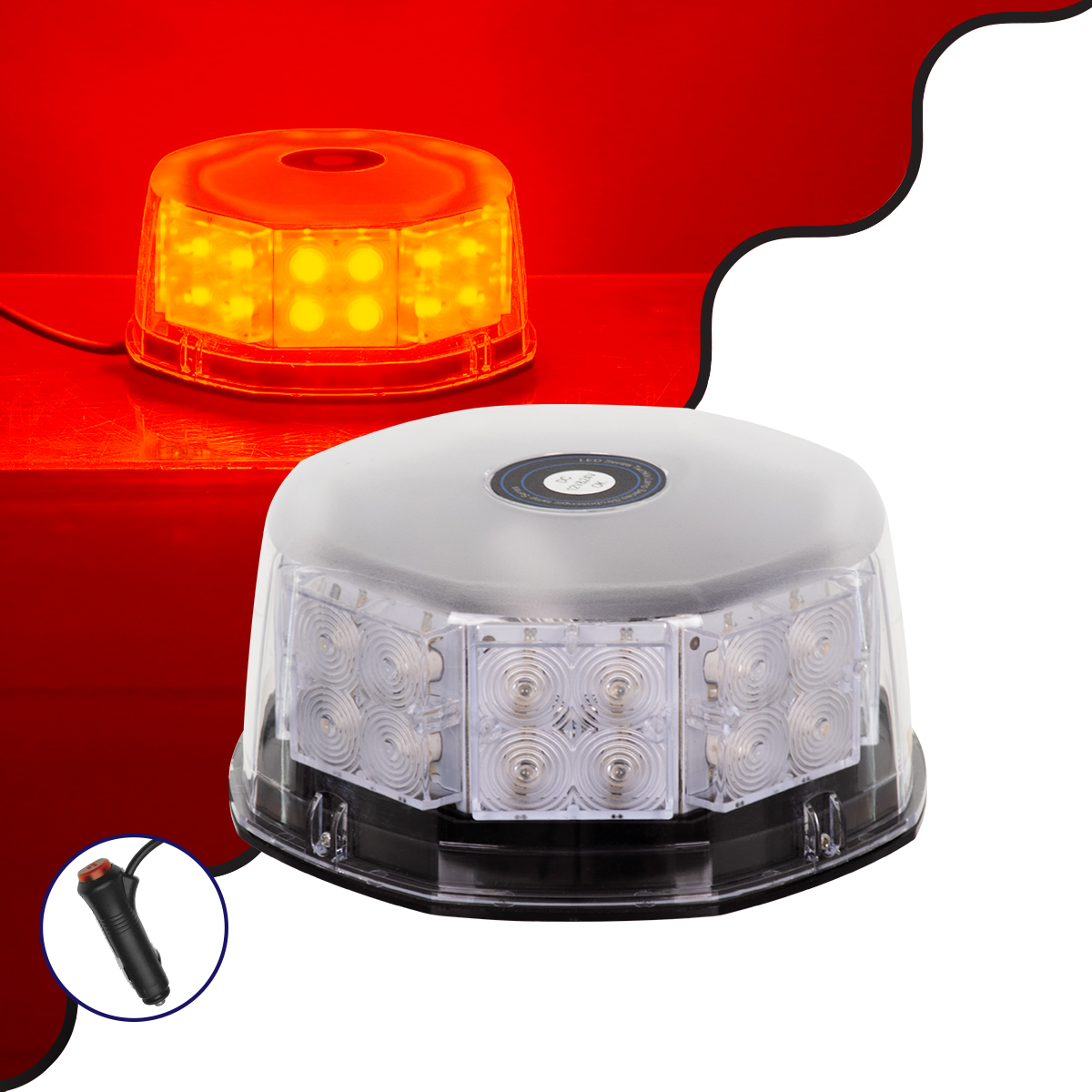 GloboStar® 85162 PRO Series Φάρος Σήμανσης Οχήματος Πυροσβεστικής για Αυτοκίνητα & Φορτηγά 6 Προγραμμάτων Φωτισμού STROBE LED 40W DC 10-30V Αδιάβροχος IP65 Κόκκινο - Image 2