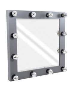 GloboStar® MAKEUP MIRROR-80x80-6 Μοντέρνος Καθρέπτης Μακιγιάζ με Πλαίσιο Φυσικού Ξύλου με Διακόπτη On/Off 12 x E27 AC220-240V - Μ80 x Π7 x Υ80cm - Γκρι Ανθρακί