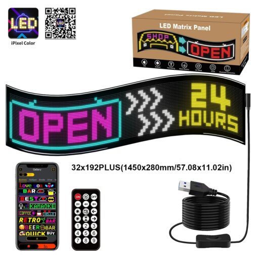 GLOBOSTAR® MATRIX GLB-106-0012 Εύκαμπτη Κυλιόμενη Ψηφιακή Επιγραφή 145x28cm P7 192×32 Pixel LED 20W AC 220-240V Αδιάβροχο IP65 Πολύχρωμο RGB – Bluetooth Control μέσω iPIXEL APP – Μ145 x Π0.4 x Υ28cm – 2 Χρόνια Εγγύηση