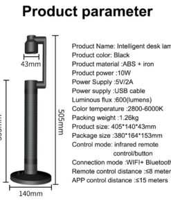 GLOBOSTAR® DESTINY GLB-106-0020 Επιτραπέζιο Φωτιστικό Πορτατίφ με RF Ασύρματο Χειριστήριο & Λειτουργία μέσω WiFi APP LED 10W 600lm 180° AC 220-240V IP20 Πολύχρωμο RGB Dimmable – Sanan SMD Chip – Μαύρο – Μ14 x Π14 x Υ50cm – 2 Χρόνια Εγγύηση