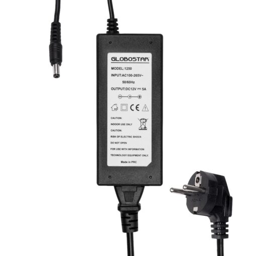 GLOBOSTAR® VOLTIX GLB-107-0003 Τροφοδοτικό/Μετασχηματιστής Class II SELV 60W 5A AC 220-240V σε DC 12V IP20 – Μαύρο Ματ – Μ11.5 x Π5 x Υ3.2cm – 3 Χρόνια Εγγύηση