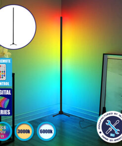 Μοντέρνο Minimal Επιδαπέδιο Μαύρο Φωτιστικό 150cm LED 24 Watt με Ασύρματο Χειριστήριο 2.4G RF & Dimmer RGBW+WW Πολύχρωμο Digital Magic Dot Pixel GloboStar ALIEN Design GLOBO-150-11