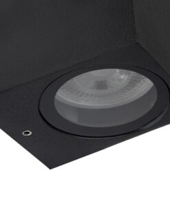 kelvo® BURANO KLV-101-0021 Φωτιστικό Τοίχου / Απλίκα για 2 Λάμπες MR16 με Ντουί GU10 AC 220-240V Αδιάβροχο IP65 – Μαύρο Ματ – Μ8 x Π8 x Υ15cm