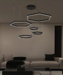 kelvo® LEXAGON KLV-101-0179 Κρεμαστό Φωτιστικό Οροφής LED 120W 12000lm 200° AC 220-240V IP20 Ρυθμιζόμενο Λευκό CCT με Χειριστήριο από 2700K έως 6000K Dimmable – Lumileds SMD Chip – Μαύρο Ματ – Μ110 x Π90 x Υ110cm – 3 Χρόνια Εγγύηση