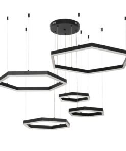 kelvo® LEXAGON KLV-101-0179 Κρεμαστό Φωτιστικό Οροφής LED 120W 12000lm 200° AC 220-240V IP20 Ρυθμιζόμενο Λευκό CCT με Χειριστήριο από 2700K έως 6000K Dimmable – Lumileds SMD Chip – Μαύρο Ματ – Μ110 x Π90 x Υ110cm – 3 Χρόνια Εγγύηση