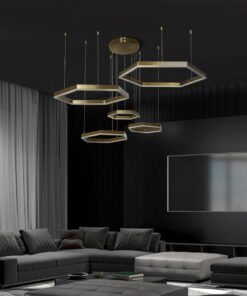 kelvo® LEXAGON KLV-101-0180 Κρεμαστό Φωτιστικό Οροφής LED 120W 12000lm 200° AC 220-240V IP20 Ρυθμιζόμενο Λευκό CCT με Χειριστήριο από 2700K έως 6000K Dimmable – Lumileds SMD Chip – Χρυσό Πλατίνα – Μ110 x Π90 x Υ110cm – 3 Χρόνια Εγγύηση