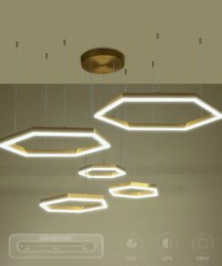 kelvo® LEXAGON KLV-101-0180 Κρεμαστό Φωτιστικό Οροφής LED 120W 12000lm 200° AC 220-240V IP20 Ρυθμιζόμενο Λευκό CCT με Χειριστήριο από 2700K έως 6000K Dimmable – Lumileds SMD Chip – Χρυσό Πλατίνα – Μ110 x Π90 x Υ110cm – 3 Χρόνια Εγγύηση