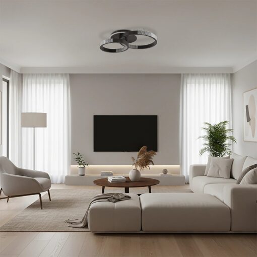 kelvo® DIAMOND KLV-101-0223 Φωτιστικό Οροφής LED 67W 6700lm 360° AC 220-240V IP20 Ρυθμιζόμενο Λευκό CCT με Χειριστήριο από 2700K έως 6000K Dimmable – Lumileds SMD Chip – Μαύρο Ματ – Μ60 x Π40 x Υ14cm – 3 Χρόνια Εγγύηση