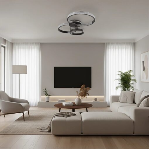 kelvo® DIAMOND KLV-101-0226 Φωτιστικό Οροφής LED 100W 10000lm 360° AC 220-240V IP20 Ρυθμιζόμενο Λευκό CCT με Χειριστήριο από 2700K έως 6000K Dimmable – Lumileds SMD Chip – Μαύρο Ματ – Μ80 x Π50 x Υ20cm – 3 Χρόνια Εγγύηση