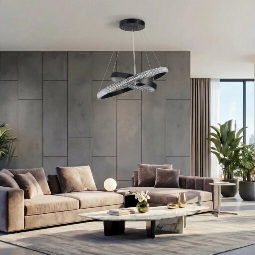 kelvo® DIAMOND KLV-101-0235-V2 Κρεμαστό Φωτιστικό Οροφής LED 75W 7500lm 360° AC 220-240V IP20 Ρυθμιζόμενο Λευκό CCT με Χειριστήριο από 2700K έως 6000K Dimmable – Lumileds SMD Chip – Μαύρο Ματ – Μ60 x Π60 x Υ40cm – 3 Χρόνια Εγγύηση