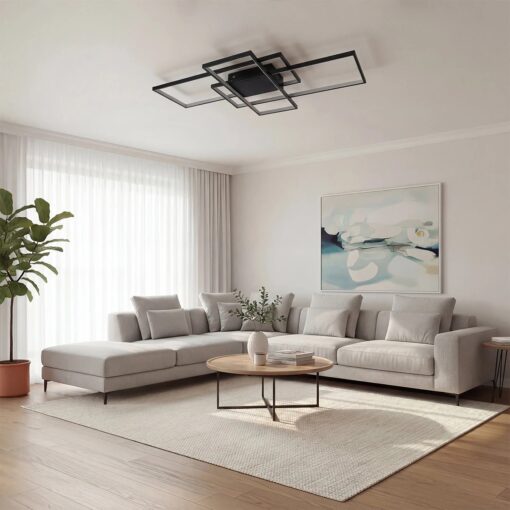 kelvo® QUADRA KLV-101-0296 Φωτιστικό Οροφής LED 120W 12000lm 120° AC 220-240V IP20 Ρυθμιζόμενο Λευκό CCT με Χειριστήριο από 2700K έως 6000K Dimmable – Lumileds SMD Chip – Μαύρο Ματ – Μ105 x Π60 x Υ9cm – 3 Χρόνια Εγγύηση