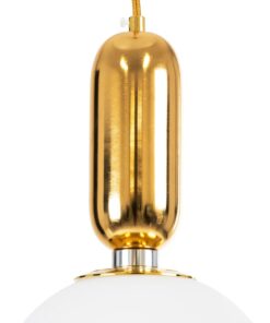 kelvo® ESTETICO KLV-101-0382 Κρεμαστό Φωτιστικό Οροφής για Λάμπα με Ντουί E27 AC 220-240V IP20 – Χρυσό Βούρτσας Πλατίνα & Λευκό – Μ20 x Π20 x Υ38cm