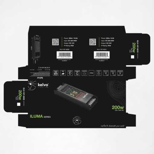 kelvo® ILUMA KLV-107-0009 Slim Τροφοδοτικό/Μετασχηματιστής Class I PELV 200W 16.5A AC 220-240V σε DC 12V IP20 – Γκρι Ανθρακί Ματ – Μ18.5 x Π5.9 x Υ2.8cm – 5 Χρόνια Εγγύηση