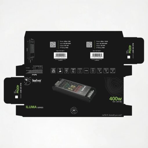 kelvo® ILUMA KLV-107-0011 Slim Τροφοδοτικό/Μετασχηματιστής Class I PELV 400W 33A AC 220-240V σε DC 12V IP20 – Γκρι Ανθρακί Ματ – Μ22.3 x Π5.9 x Υ2.8cm – 5 Χρόνια Εγγύηση