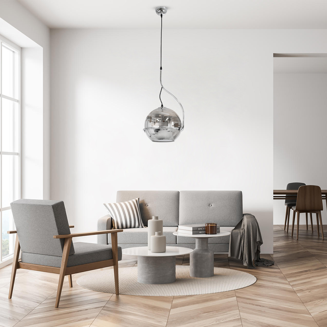 GLOBOSTAR® GLASSO 60928 Μοντέρνο Κρεμαστό Φωτιστικό Οροφής με Ντουί 1 x E27 AC 220-240V IP20 - Ασημί - Μ27 x Π27 x Υ52cm - Image 12