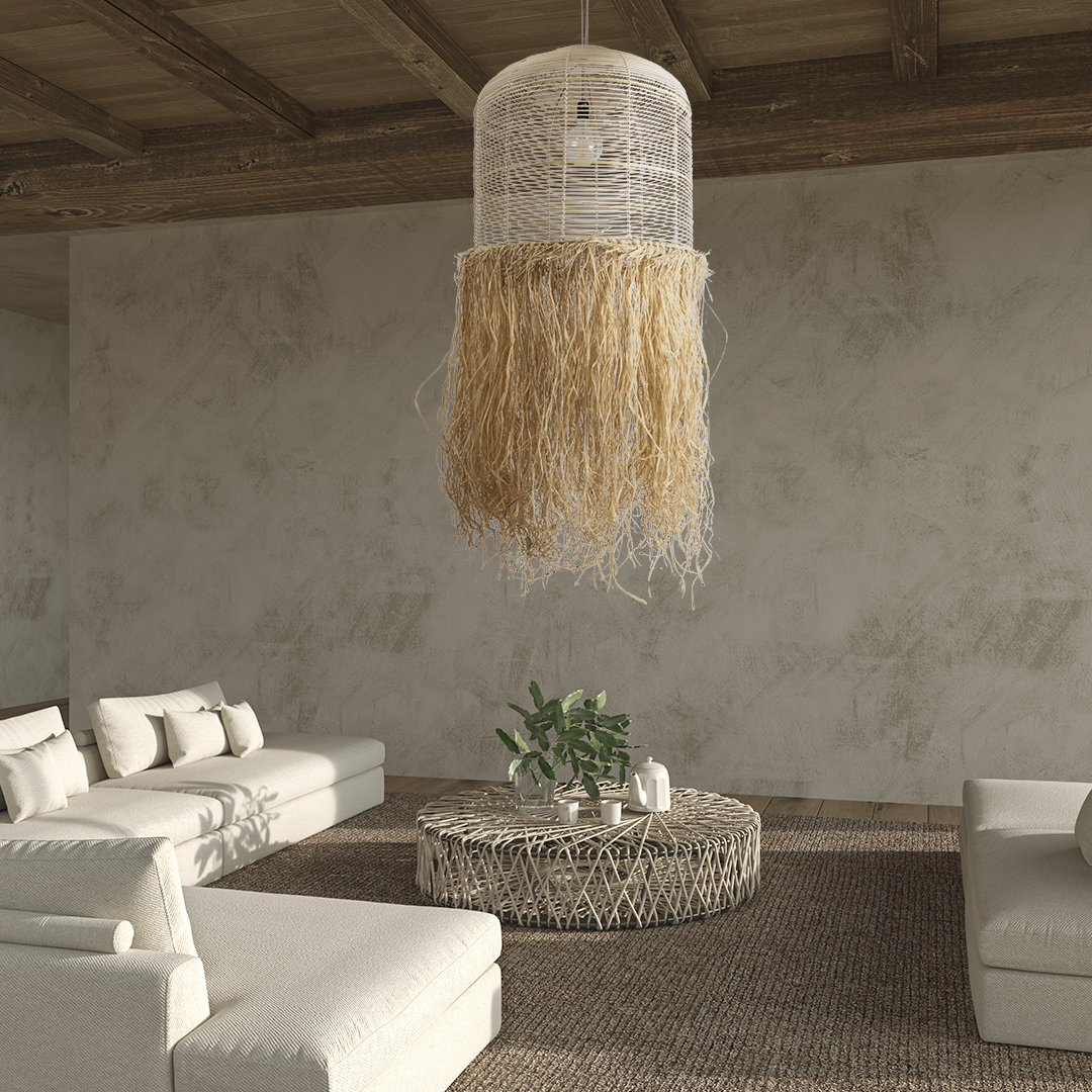 GLOBOSTAR® BASSETERRE 02163 Boho Κρεμαστό Φωτιστικό Οροφής με Ντουί 1 x E27 AC 220-240V IP20 - Μπεζ & Καφέ - Μ70 x Π70 x Υ170cm - Image 11