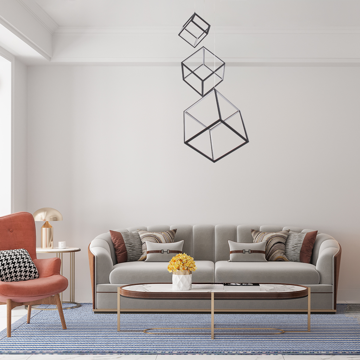 GLOBOSTAR® KIBOO-TRIO 60931 Μοντέρνο Κρεμαστό Φωτιστικό Οροφής LED 90W 10350lm 360° AC 220-240V IP20 Ρυθμιζόμενο Λευκό CCT με Χειριστήριο από 2700K έως 6000K Dimmable - Lumileds SMD Chip - Μαύρο Ματ - Μ60 x Π60 x Υ80cm - 3 Χρόνια Εγγύηση - Image 12