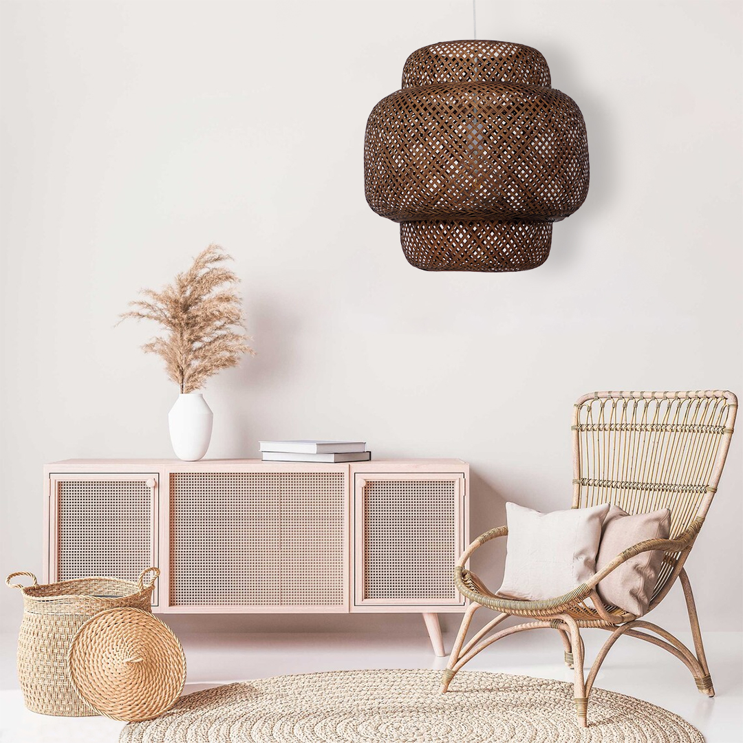 GLOBOSTAR® MALDIVES 01658 Boho Κρεμαστό Φωτιστικό Οροφής με Ντουί 1 x E27 AC 220-240V IP20 - Καφέ - Μ56 x Π56 x Υ54cm - Image 10