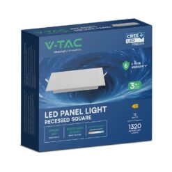 CCT LED Panel V-TAC Cree Chip 12W 1320lm 3in1 Τετράγωνο Χωνευτό 15x15cm 6yrs Wty 104836VT