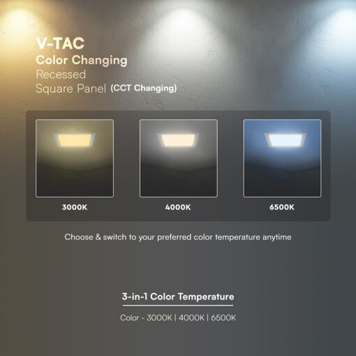 CCT LED Panel V-TAC Cree Chip 12W 1320lm 3in1 Τετράγωνο Χωνευτό 15x15cm 6yrs Wty 104836VT