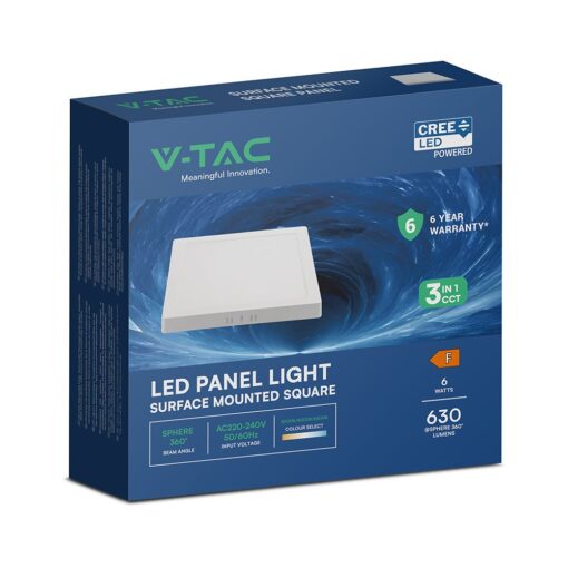 104926-b CCT LED Panel V-TAC Cree Chip 6W 630lm 3in1 Τετράγωνο Επιφανειακό 12x12cm 6yrs Wty 104926VT