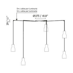 TATAWIN PENDANT LAMP SCR. METAL M BLUE GRAYISH 5xE Faro Barcelona 1-FR20340-147-5L