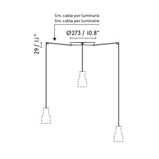 TATAWIN PENDANT LAMP SCR. METAL M ORANGE RED. 3xE2 Faro Barcelona 1-FR20340-148-3L