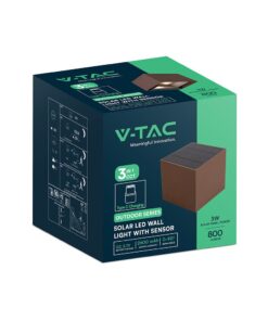 V‑TAC Ηλιακό Φωτιστικό Τοίχου 9W 800lm 3in1 με Ανιχνευτή Κίνησης IP65 Corten – 23824‑1