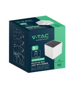 Ηλιακό LED Φωτιστικό Τοίχου 9W 800 lm 3in1 PIR Sensor IP65 – Λευκό V-TAC 24063‑1