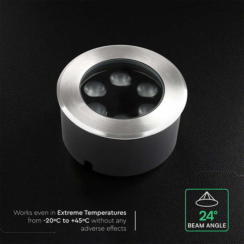 V‑TAC LED Χωνευτό Φωτιστικό 6W 387lm 3000K IP67 Στρογγυλό Silver – 24219