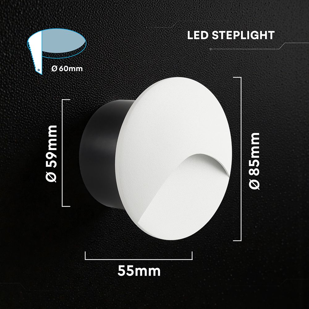 V‑TAC LED Φωτιστικό Σκαλοπατιών 3W 230lm 3000K IP65 Στρογγυλό Λευκό – 24230
