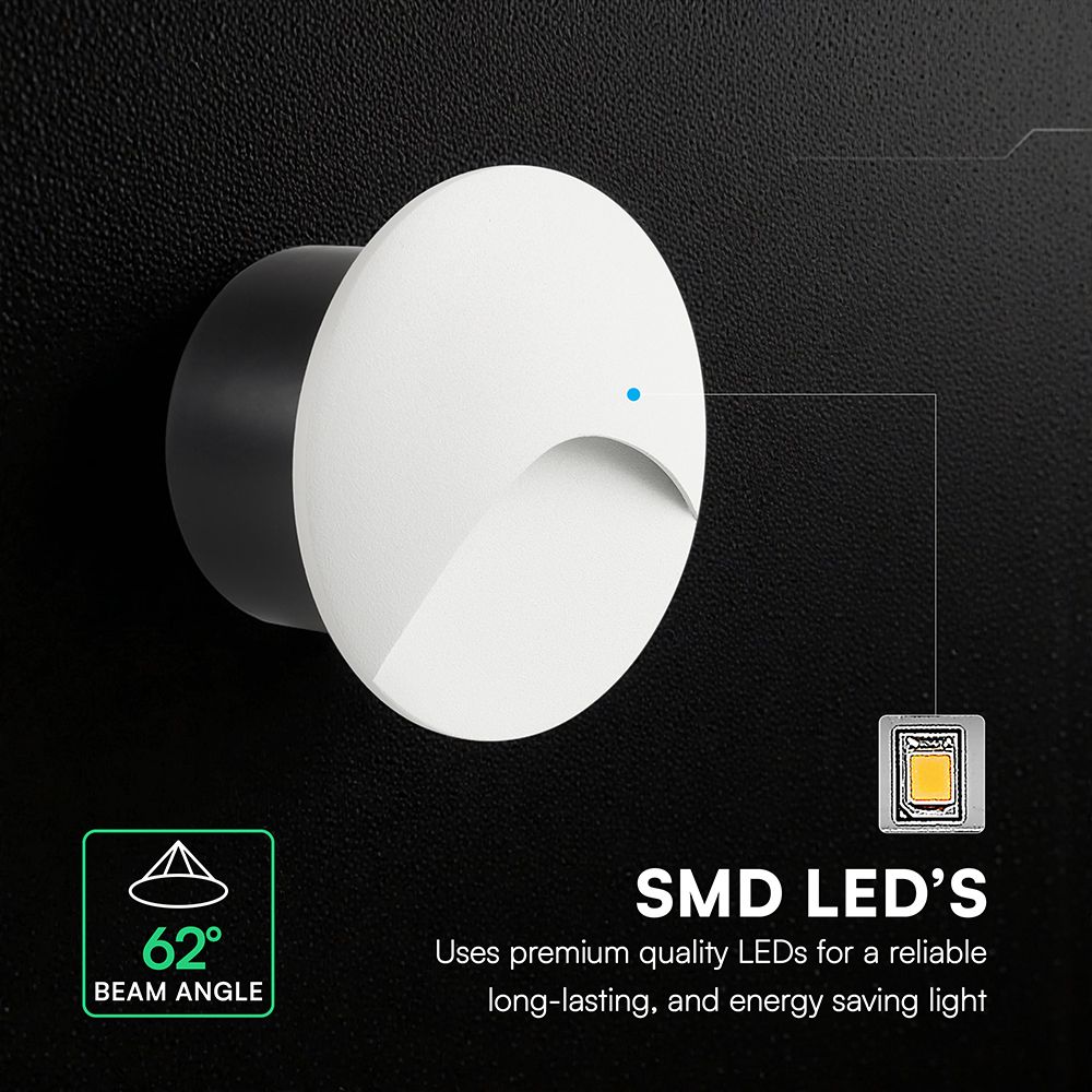 V‑TAC LED Φωτιστικό Σκαλοπατιών 3W 230lm 3000K IP65 Στρογγυλό Λευκό – 24230