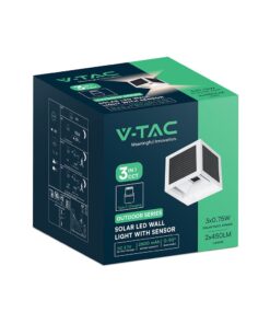 V-TAC 24295 Ηλιακό LED Φωτιστικό Τοίχου 9W 900 lm 3in1 PIR Sensor IP65 – Λευκό