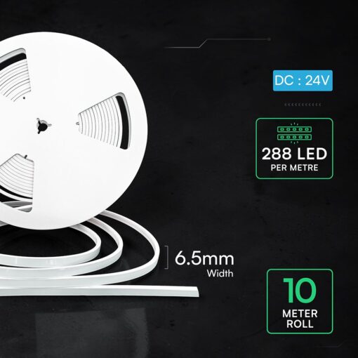 V‑TAC LED Neon Flex 10m 9W/m 755lm/m 3000K IP65 24V 6.5mm – 24329VT