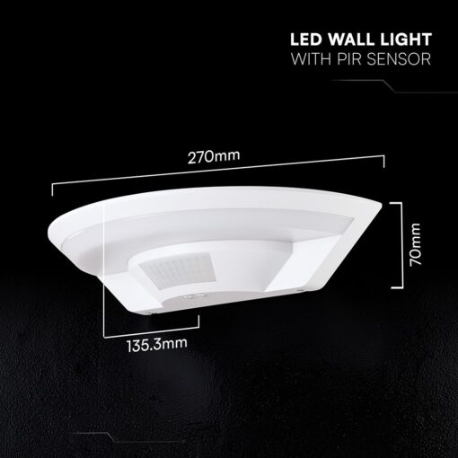 V‑TAC 234216VT Φωτιστικό Τοίχου LED Λευκό 1060lm 4000K Ανιχνευτής Κίνησης PIR IP54 270×135×70