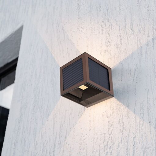 24294-a2 V‑TAC 243408CCT Ηλιακό Φωτιστικό Τοίχου LED Απόχρωση Σκουριάς 900lm 3CCT Ανιχνευτής Κίνησης PIR IP65 100×100×100