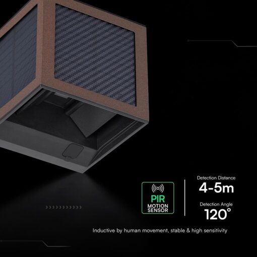 V‑TAC 243408CCT Ηλιακό Φωτιστικό Τοίχου LED Απόχρωση Σκουριάς 900lm 3CCT Ανιχνευτής Κίνησης PIR IP65 100×100×100