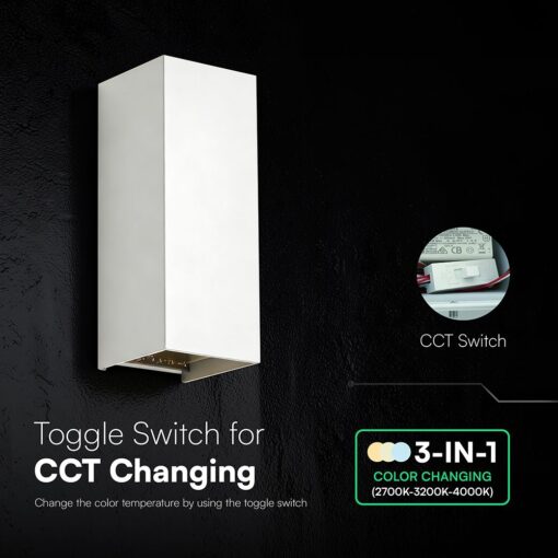 V‑TAC 24345VT Φωτιστικό Τοίχου LED Λευκό 1250lm 3CCT Up‑Down IP65 71×71×171
