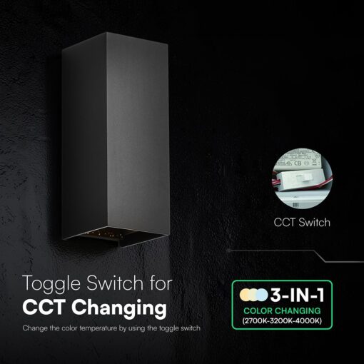 V‑TAC 24346VT Φωτιστικό Τοίχου LED Μαύρο 1250lm 3CCT Up‑Down IP65 71×71×171